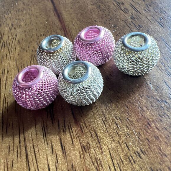 Set Of 12 8mm-12mm Pink White Silver Spacers For Bracelet Or Necklace DIY - Picture 4 of 7